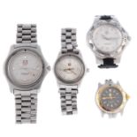 A group of four assorted Tag Heuer watches, to include two bracelet watches and two watch heads.