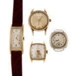 A group of four assorted watches, to include an Omega stamped 14K.