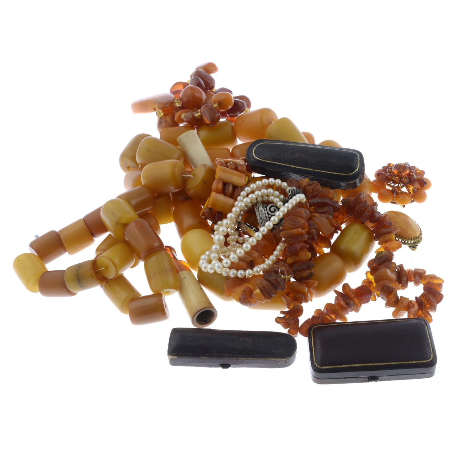 A selection of amber and plastic jewellery, - Image 2 of 2