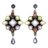 A pair of silver and gem set earrings.Length of earrings 4.7cms14.1gms.