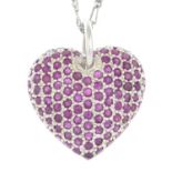 A silver ruby heart pendant, with chain.Stamped 925.