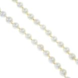 A 18ct gold pearl strand necklace.Stamped 750.