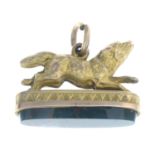 A late Victorian 9ct gold bloodstone fob, depicting a wolf.