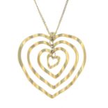 A 9ct gold heart pendant, on chain.Chain with hallmarks for Birmingham.