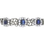 A mid 20th century silver sapphire and colourless gem bracelet.Hallmarks for Birmingham,