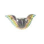 A ruby, pyrite and plique-a-jour enamel brooch, depicting an owl in flight.Stamped 925.