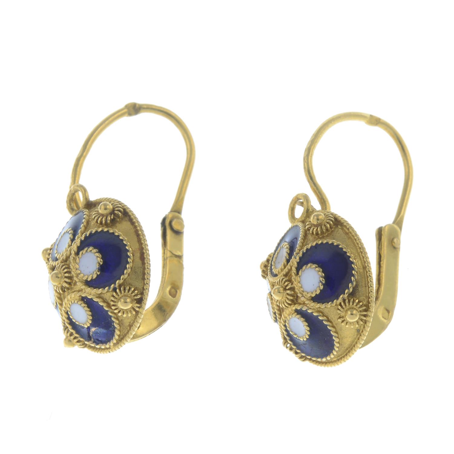 A pair of enamel earrings.Length 1.2cms. - Image 2 of 2