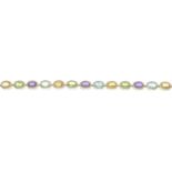 A 9ct gold amethyst, peridot, citrine and blue topaz bracelet.