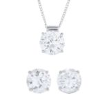 A cubic zirconia necklace and earring set.Stamped 9k.Length 20cms.