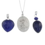 Five pieces of lapis lazuli jewellery together with a floral pendant, with chain.Stamped 925.