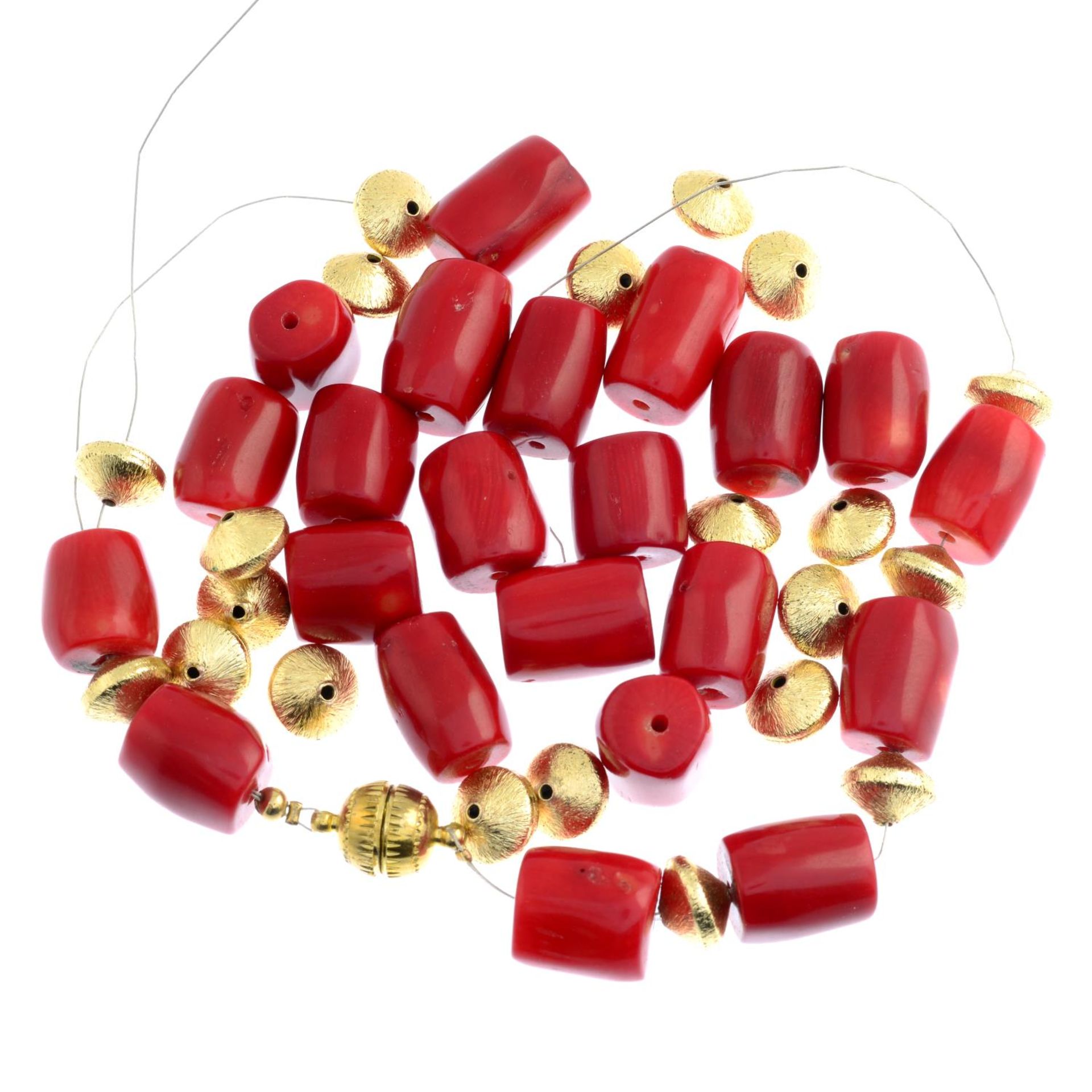 A stem coral necklace with bead spacers.