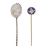 A selection of early 20th century and later stickpins, to include an Art Nouveau diamond stickpin.