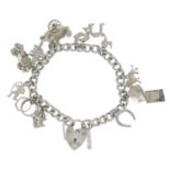 A silver charm bracelet.