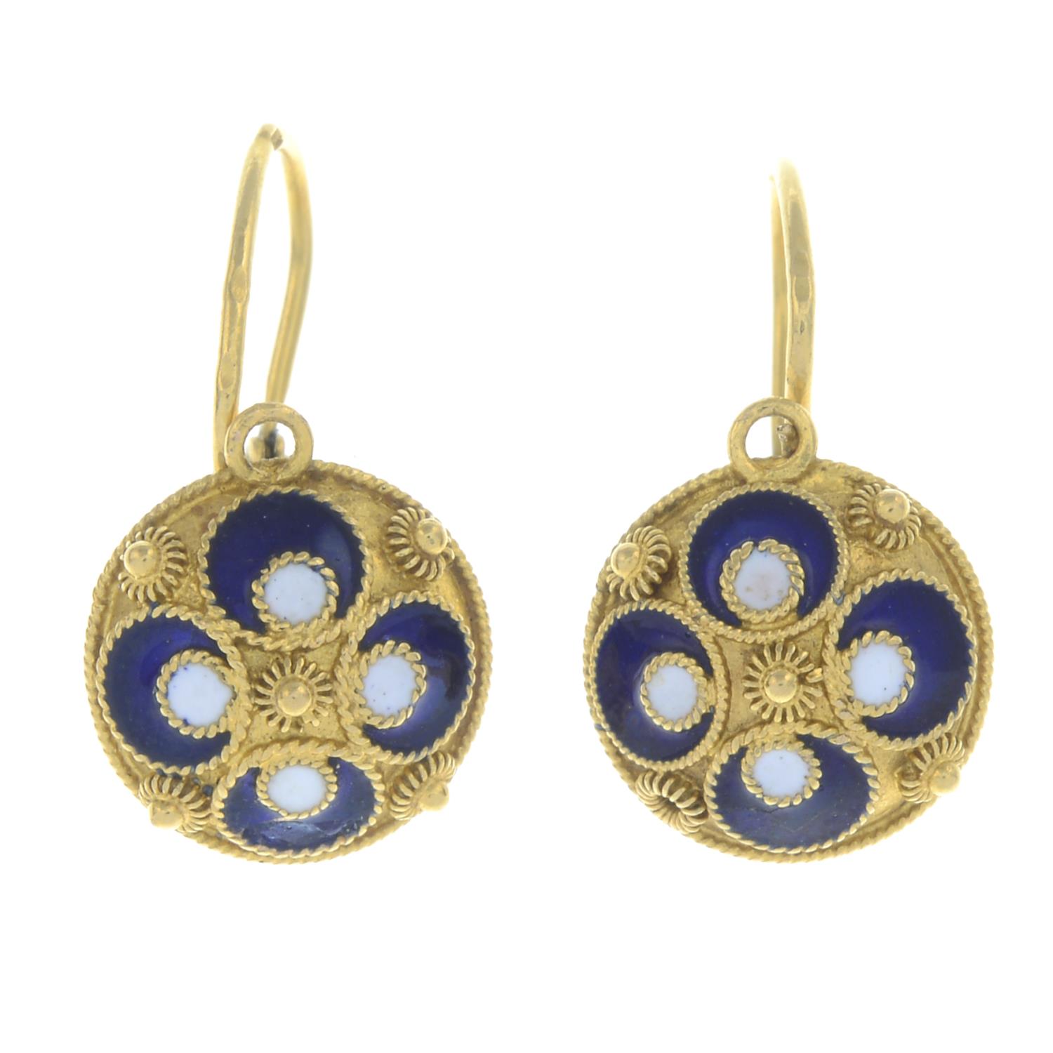 A pair of enamel earrings.Length 1.2cms.