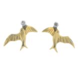 A pair of single-cut diamond bird earrings.Stamped 750.Length 1.1cms.