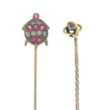 Four gem-set stickpins,