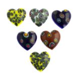 One-hundred-and-twenty vintage milliefiori glass hearts and cabochons.