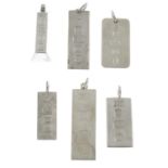 Six silver ingot pendants.Hallmarks for Sheffield,