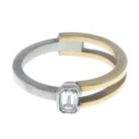 A palladium and 9ct gold diamond single-stone ring.Estimated diamond weight 0.20ct,