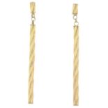 9ct gold drop earrings, one AF, length 3.5cms, 2.2gms.