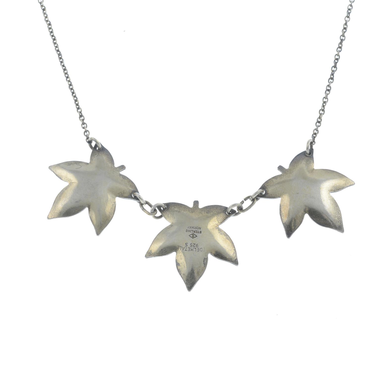 An enamel maple leaf necklace.Stamped 925. - Image 2 of 2