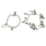 Two silver charm bracelets and a further charm bracelet.