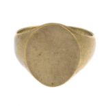 A 9ct gold oval signet ring.Hallmarks for Birmingham.Ring size K.