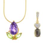 9ct gold amethyst and prasiolite abstract floral pendant,