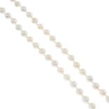 A cultured pearl single-strand necklace a pair of cultured pearl stud earrings and a pair of