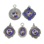 Five silver and enamel medallions.Hallmarks for Birmingham 1919,