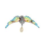 A plique-a-jour enamel bird brooch,