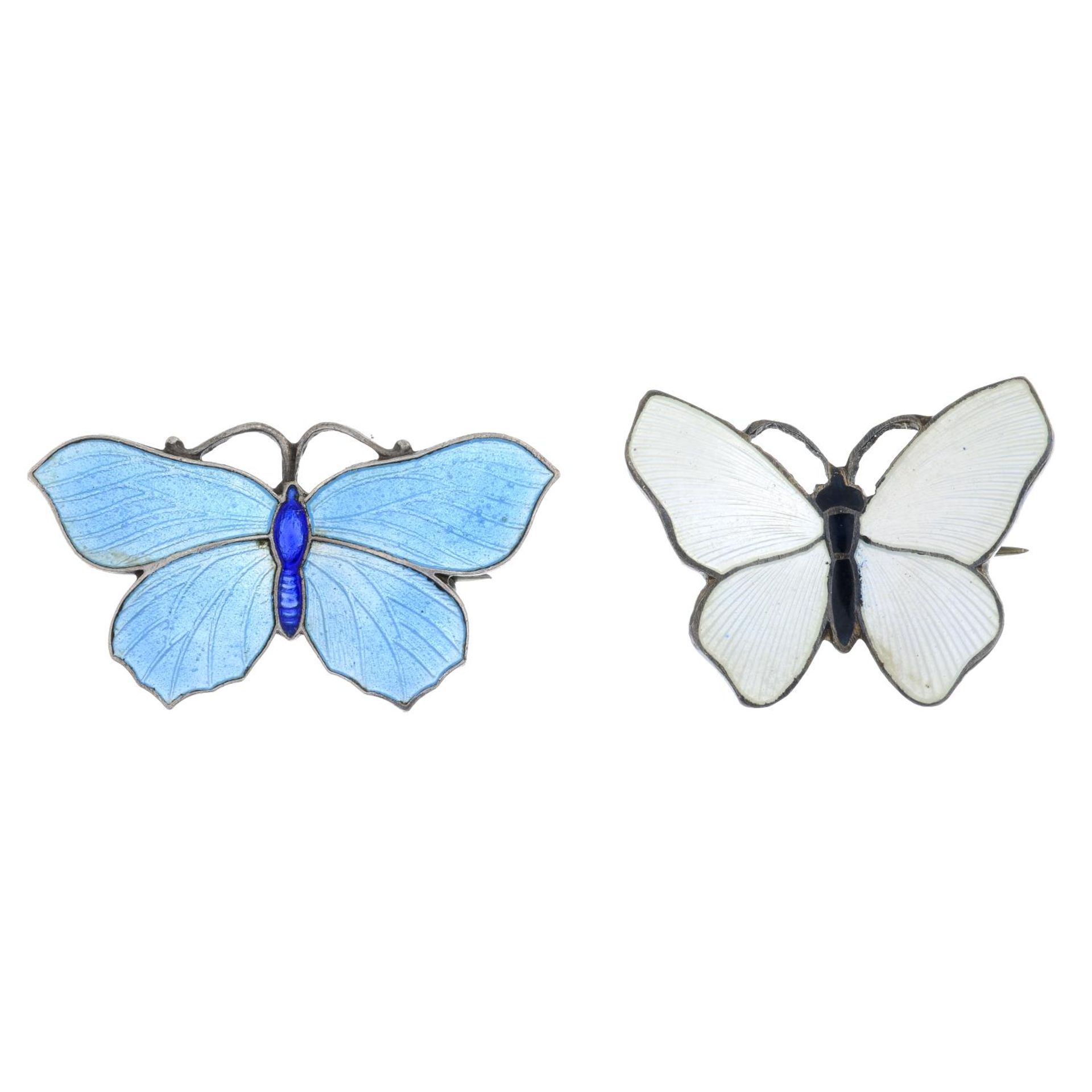 Two enamel butterfly brooches, one by John Atkins & Sons.