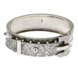 A Victorian silver buckle bangle.Hallmarks for Birmingham, 1883.Inner diameter 5.8cms.