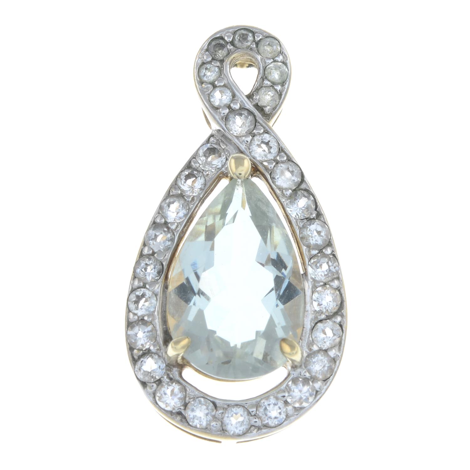 A prasiolite and colourless gem pendant.Length 2.9cms.