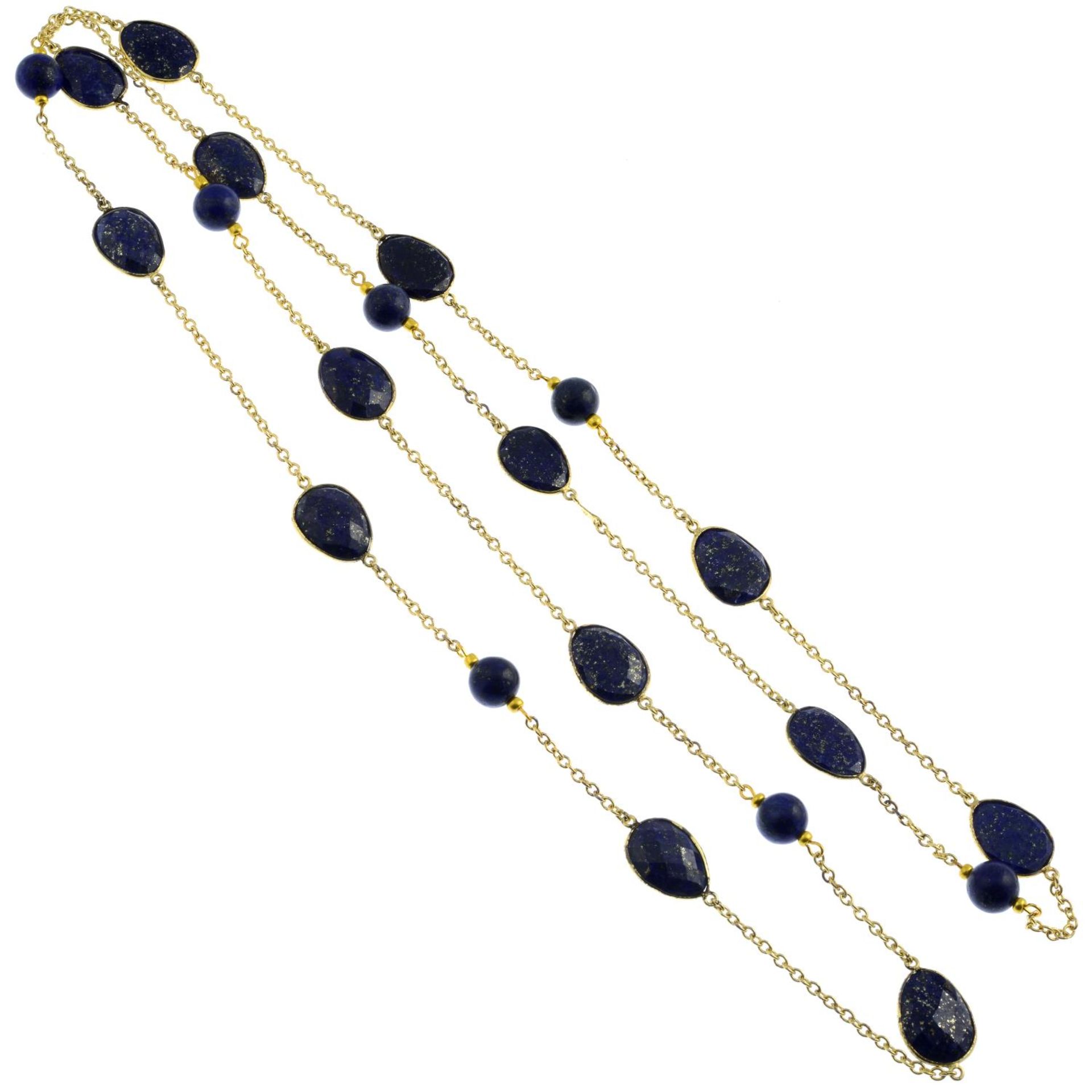 A lapis lazuli necklace and earrings.Earrings stamped 925.Length of necklace 124cms. - Image 2 of 2