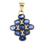 A 9ct gold sapphire cluster pendant.Total sapphire weight 2.7cts.