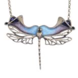 A selection of enamel jewellery, to include an enamel necklace of a dragonfly.