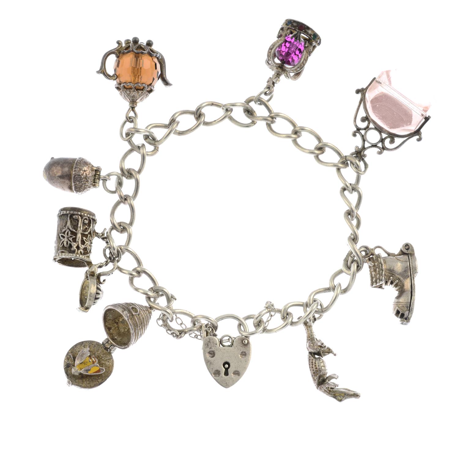 A silver charm bracelet,