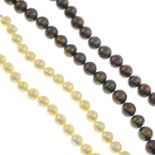 Two cultured pearl single-strand necklaces.