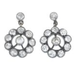 A pair of diamond cluster earrings.Estimated total diamond weight 2cts,