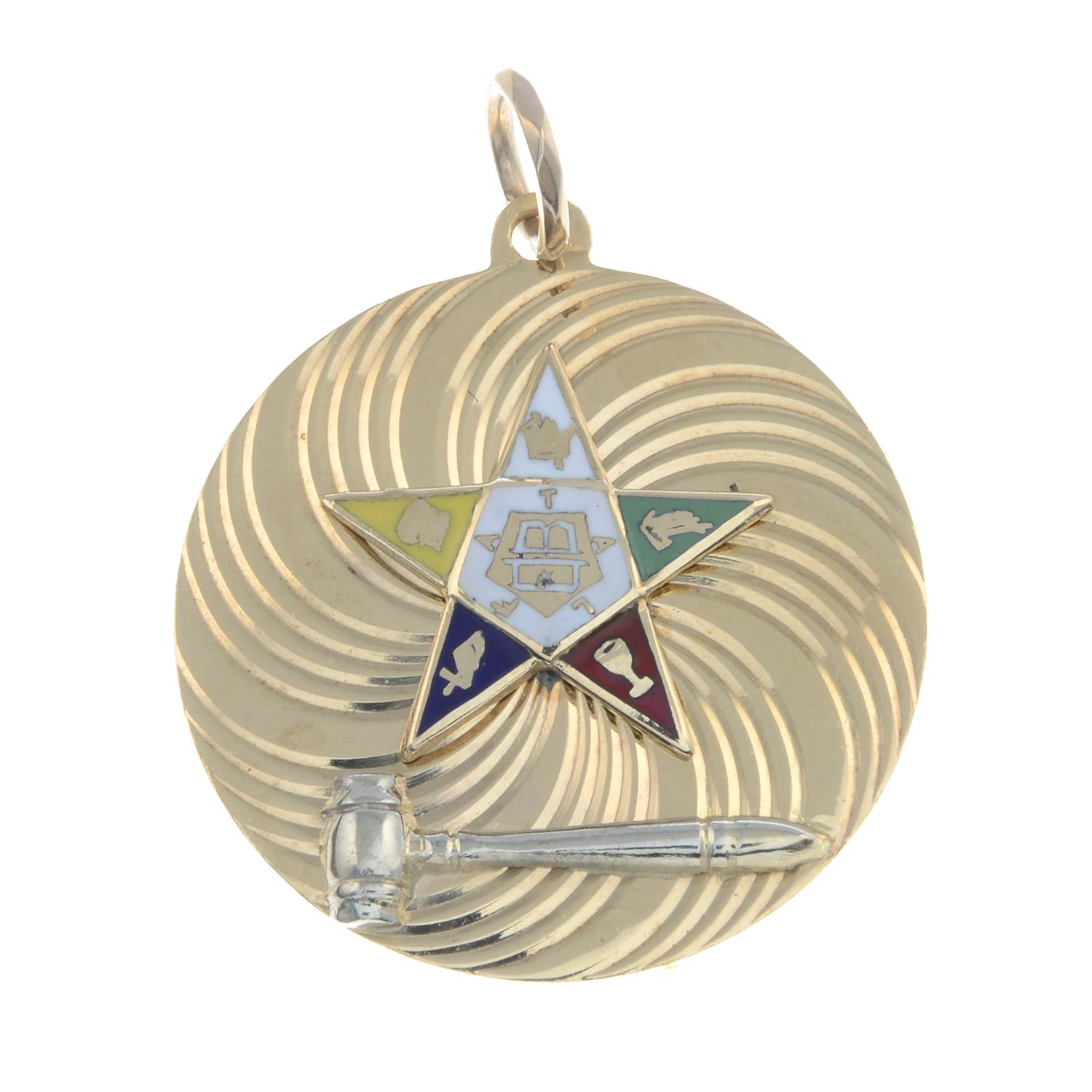 An enamel 'Order of the Eastern Star' pendant.Stamped 14K.