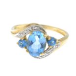 A 9ct gold blue topaz and cubic zirconia ring.Hallmarks for 9ct gold.