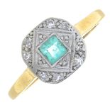 An early 20th century gold and platinum emerald and diamond dress ring.Partially stamped & PLAT.