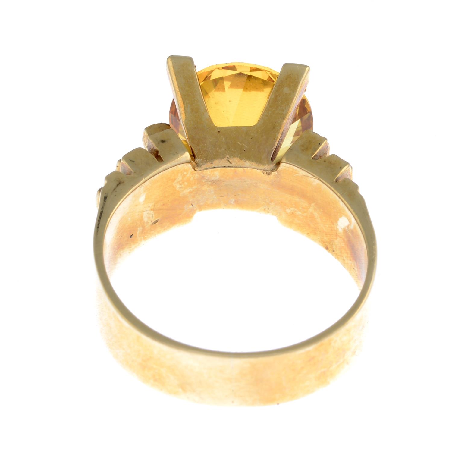 A 9ct gold yellow cubic zirconia single-stone ring.Hallmarks for Birmingham, 1994.Ring size M. - Image 2 of 3