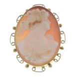 A late Victorian gold shell cameo brooch, carved to depict Demeter.