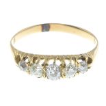 An old-cut diamond five-stone ring.Estimated total diamond weight 0.45ct,