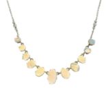 An opal and imitation pearl necklace, AF.Length 44cms.