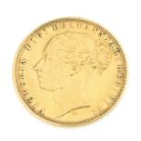 A full sovereign coin, dated 1877.