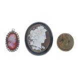 Late Victorian jet mounted shell cameo brooch of a bacchante,