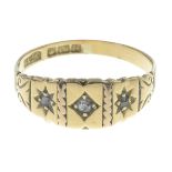 An 18ct gold diamond three-stone ring.Hallmarks for Birmingham.Ring size N.